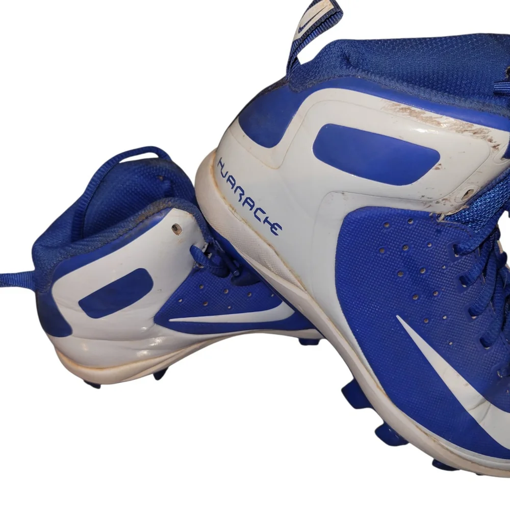 Nike Huaraches Pro Mid White Blue Football Cleats Size Youth 4.5
